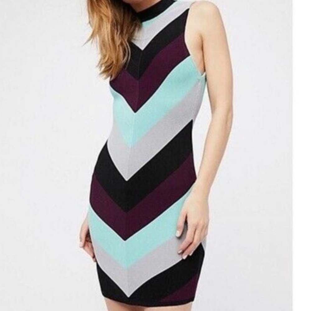 NEW Free People I Got You Chevron Striped Bodycon Sleeveless Knit Dress Medium - Picture 3 of 9
